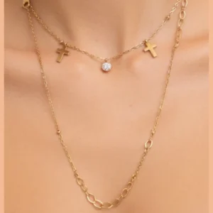 Cross & Crystal Charm Necklace