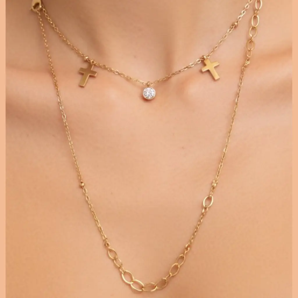 Cross & Crystal Charm Necklace